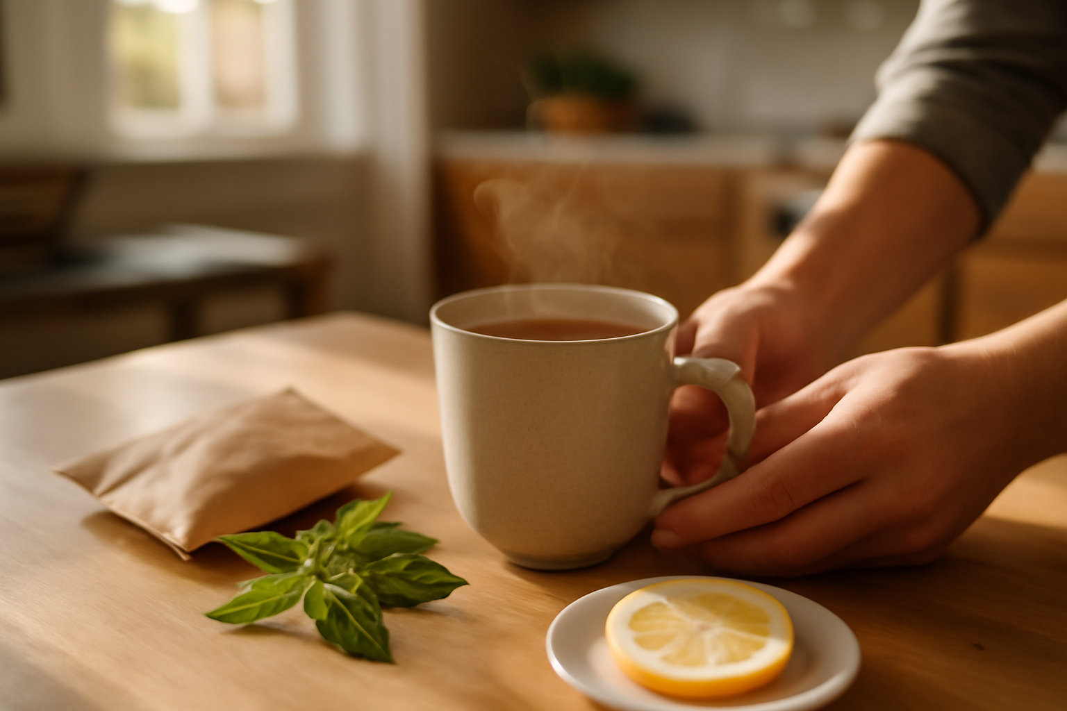 bienfait verveine citronnelle en tisane sur table en bois
