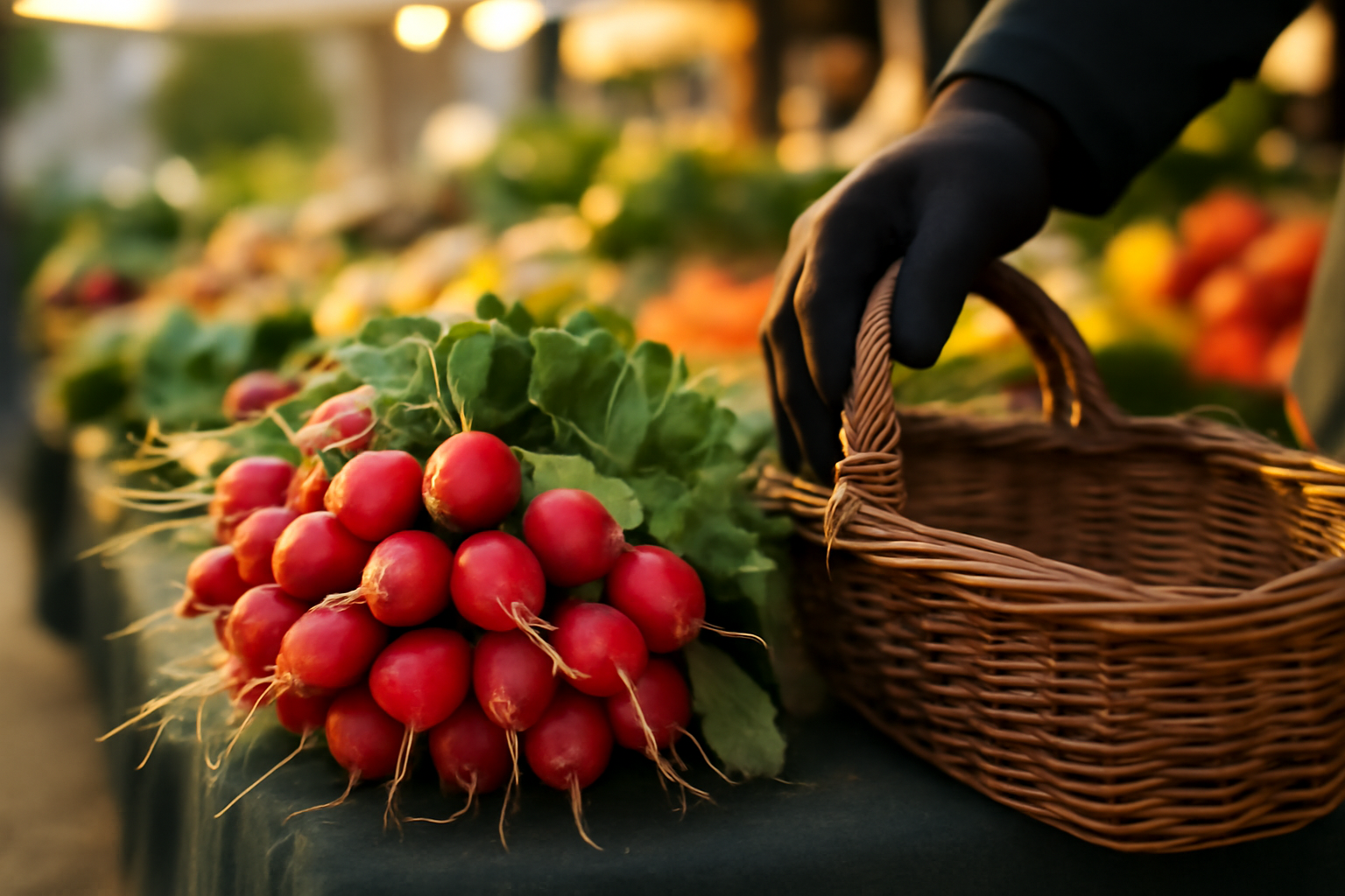 Radis rouges frais au marché, vitamine C et antioxydants