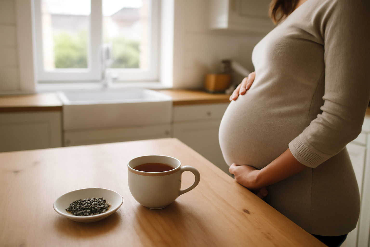 clou de girofle grossesse : clous de girofle entiers et tasse d’infusion sur table en cuisine