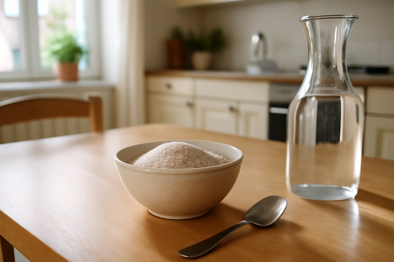 psyllium en téguments dans un bol avec de l’eau pour le transit