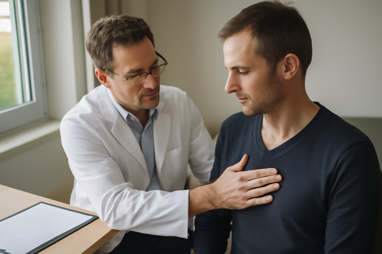 douleur intercostale : douleur thoracique localisée à la palpation, personne en consultation