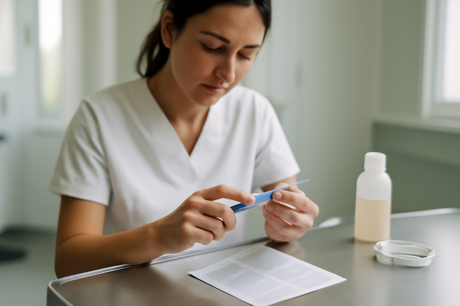 Biothérapie : infirmière préparant une injection sous-cutanée dans un cabinet médical, lumière naturelle