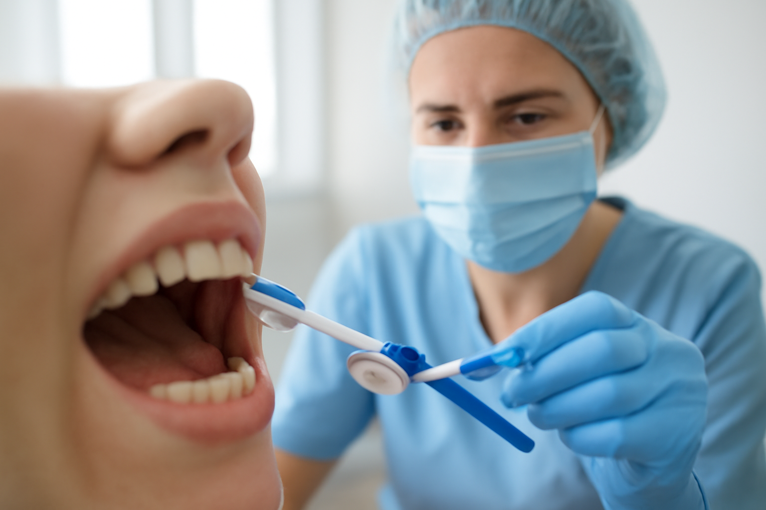gencives qui saignent : brosse souple et contrôle de la plaque dans une salle de soins dentaires